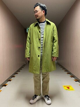 「TAKEO KIKUCHI（タケオキクチ）のアイテム（ステンカラーコート）」を使った、TAKEO KIKUCHIさん（メンズ・173cm）の冬コーディネート