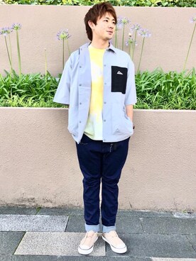 「ロールアップ」｜「アイテム（スリッポン）」を使った、wattaさん（メンズ・165cm）の夏コーディネート