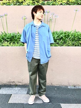 「涼しくて軽い「涼・軽パンツ」」｜「アイテム（スリッポン）」を使った、wattaさん（メンズ・165cm）の夏コーディネート