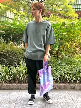 「USAコットン」｜「アイテム（スリッポン）」を使った、wattaさん（メンズ・165cm）の夏コーディネート