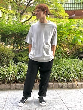「USAコットン」｜「アイテム（スリッポン）」を使った、wattaさん（メンズ・165cm）の夏コーディネート