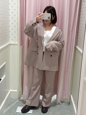 テーラードジャケット ピンク系 を使った ぽっちゃり の人気ファッションコーディネート Wear