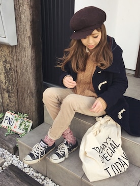 「RAGEBLUE」｜「アイテム（ダッフルコート）」を使った、清水夏姫さん（レディース・160cm）の冬コーディネート