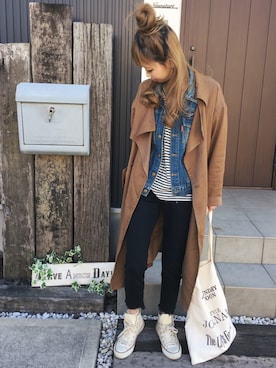 「スプリングSENSEOFPLACE」｜「アイテム（トレンチコート）」を使った、清水夏姫さん（レディース・160cm）の春コーディネート