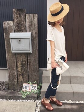 「TODAYFUL（トゥデイフル）のVintageトートバッグ（トートバッグ）」を使った、清水夏姫さん（レディース・160cm）の夏コーディネート