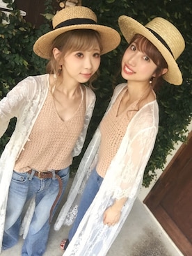 「OZOC（オゾック）のアイテム（カーディガン/ボレロ）」を使った、清水夏姫さん（レディース・160cm）の夏コーディネート