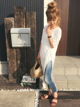 「Ungrid（アングリッド）のストラップサンダル（サンダル）」を使った、清水夏姫さん（レディース・160cm）の夏コーディネート