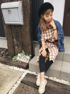 「TODAYFUL（トゥデイフル）のドロップショルダーデニムジャケット（デニムジャケット）」を使った、清水夏姫さん（レディース・160cm）の秋コーディネート