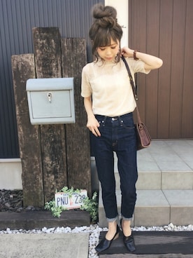 「TODAYFUL（トゥデイフル）のウッドソールパンプス（パンプス）」を使った、清水夏姫さん（レディース・160cm）の春コーディネート