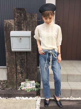 「TODAYFUL（トゥデイフル）のアイテム（ハンチング/ベレー帽）」を使った、清水夏姫さん（レディース・160cm）の夏コーディネート