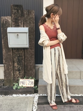 「Ungrid（アングリッド）のストラップサンダル（サンダル）」を使った、清水夏姫さん（レディース・160cm）の夏コーディネート