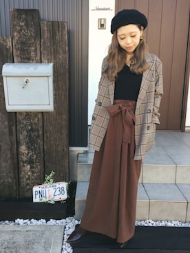 「OZOC（オゾック）のアイテム（テーラードジャケット）」を使った、清水夏姫さん（レディース・160cm）の秋コーディネート
