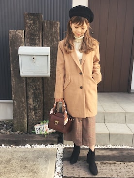 「OZOC（オゾック）のアイテム（ハンチング/ベレー帽）」を使った、清水夏姫さん（レディース・160cm）の秋コーディネート