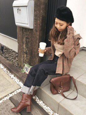 「zipfive」｜「アイテム（ブーツ）」を使った、清水夏姫さん（レディース・160cm）の冬コーディネート