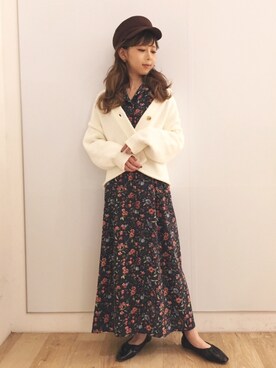 「OZOC（オゾック）のアイテム（カーディガン/ボレロ）」を使った、清水夏姫さん（レディース・160cm）の春コーディネート