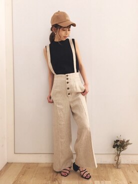 「OZOC（オゾック）のアイテム（キャップ）」を使った、清水夏姫さん（レディース・160cm）の春コーディネート