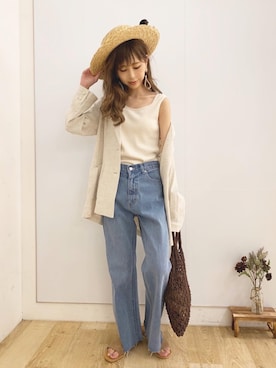 「OZOC（オゾック）のアイテム（タンクトップ）」を使った、清水夏姫さん（レディース・160cm）の夏コーディネート