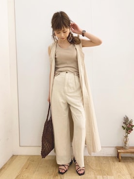 「OZOC（オゾック）のアイテム（タンクトップ）」を使った、清水夏姫さん（レディース・160cm）の夏コーディネート