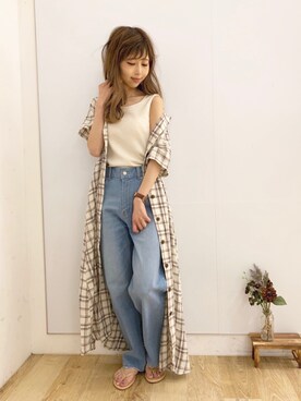 「OZOC（オゾック）のアイテム（タンクトップ）」を使った、清水夏姫さん（レディース・160cm）の夏コーディネート