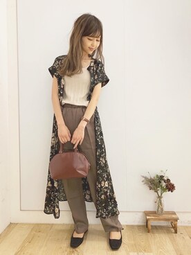 「OZOC（オゾック）のアイテム（タンクトップ）」を使った、清水夏姫さん（レディース・160cm）の夏コーディネート