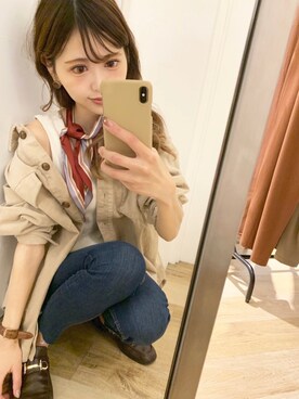 「OZOC（オゾック）のアイテム（タンクトップ）」を使った、清水夏姫さん（レディース・160cm）の秋コーディネート