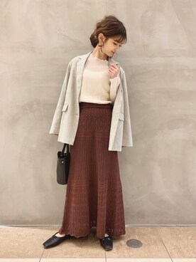 「OZOC（オゾック）のアイテム（パンプス）」を使った、清水夏姫さん（レディース・160cm）の春コーディネート