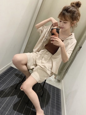 「OZOC（オゾック）のアイテム（タンクトップ）」を使った、清水夏姫さん（レディース・160cm）の夏コーディネート