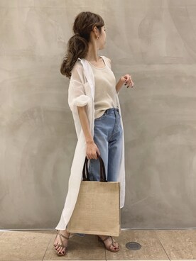 「OZOC（オゾック）のアイテム（タンクトップ）」を使った、清水夏姫さん（レディース・160cm）の夏コーディネート