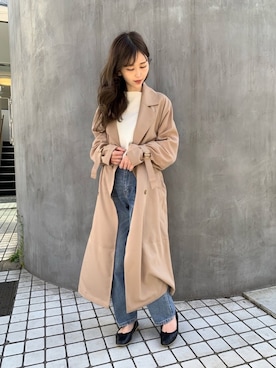 「moment+」｜「アイテム（トレンチコート）」を使った、清水夏姫さん（レディース・160cm）の春コーディネート