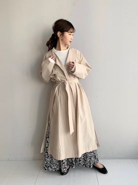 「春コート」｜「アイテム（ノーカラーコート）」を使った、清水夏姫さん（レディース・160cm）の春コーディネート