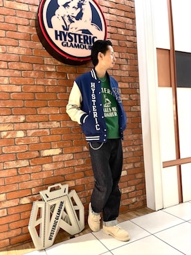 「HYSTERIC GLAMOUR（ヒステリックグラマー）のアイテム（スタジャン）」を使った、RAIKIさん（メンズ・177cm）の冬コーディネート