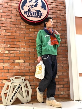 「HYSTERIC GLAMOUR（ヒステリックグラマー）のアイテム（バンダナ/スカーフ）」を使った、RAIKIさん（メンズ・177cm）の冬コーディネート