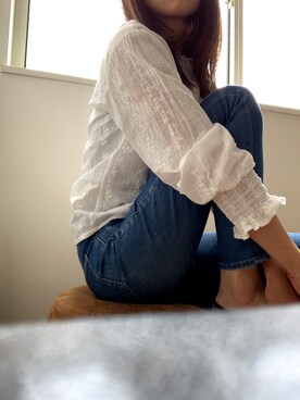 「LEPSIM（レプシィム）のストレッチデニムスリムパンツ　737619（デニムパンツ、ブルー系）」を使った、pipipipiさん（レディース・157cm）の春コーディネート