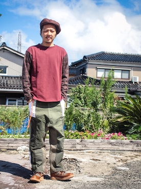 「masterkey（マスターキー）のアイテム（パンツ）」を使った、マッシーさん（メンズ・174cm）の秋コーディネート