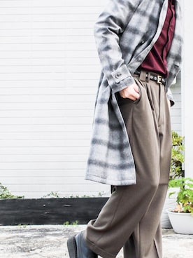 「masterkey（マスターキー）のアイテム（チェスターコート）」を使った、マッシーさん（メンズ・174cm）の秋コーディネート