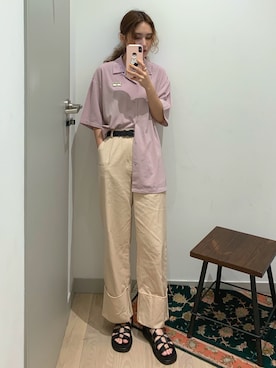 「Simplicite（サンプリシテ）のアイテム（チノパンツ）」を使った、UKAさん（レディース・163cm）の夏コーディネート