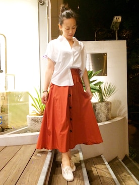 「オレンジスカート」｜Katieさん（レディース・162cm）の夏コーディネート