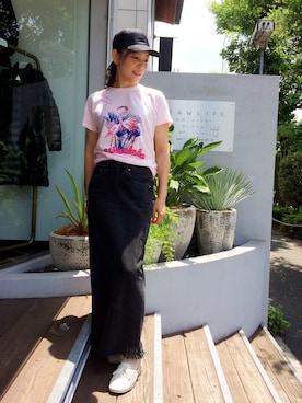 「リメイクデニム」｜「アイテム（キャップ）」を使った、Katieさん（レディース・162cm）の夏コーディネート