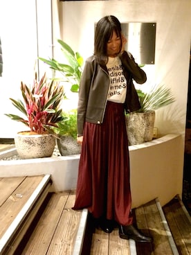 「アキコーデ」｜「アイテム（ブルゾン）」を使った、Katieさん（レディース・162cm）の秋コーディネート