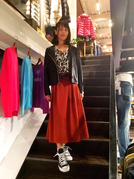 「ライダースコーデ」｜「アイテム（ブルゾン）」を使った、Katieさん（レディース・162cm）の秋コーディネート