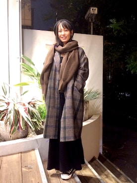 「CLANE（クラネ）のアイテム（ステンカラーコート）」を使った、Katieさん（レディース・162cm）の秋コーディネート