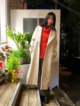 「タートル」｜「アイテム（ステンカラーコート）」を使った、Katieさん（レディース・162cm）の冬コーディネート