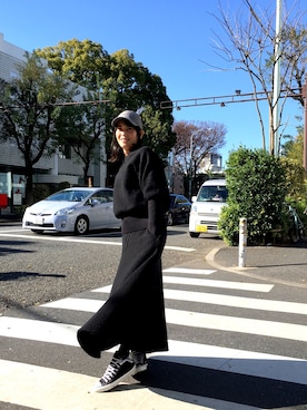 「コンバースハイカット」｜「アイテム（帽子）」を使った、Katieさん（レディース・162cm）の冬コーディネート