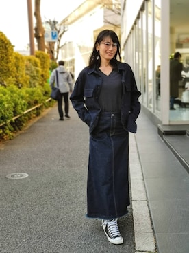 「襟抜きシャツ」｜Katieさん（レディース・162cm）の冬コーディネート