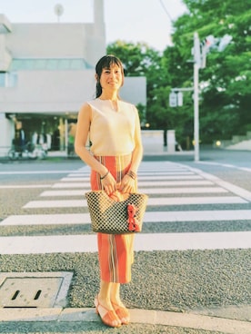 「オレンジスカート」｜Katieさん（レディース・162cm）の夏コーディネート