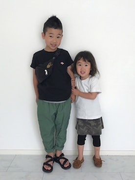 「アイテム（モカシン/デッキシューズ）」を使った、reo×noaさん（キッズ・90cm）の夏コーディネート