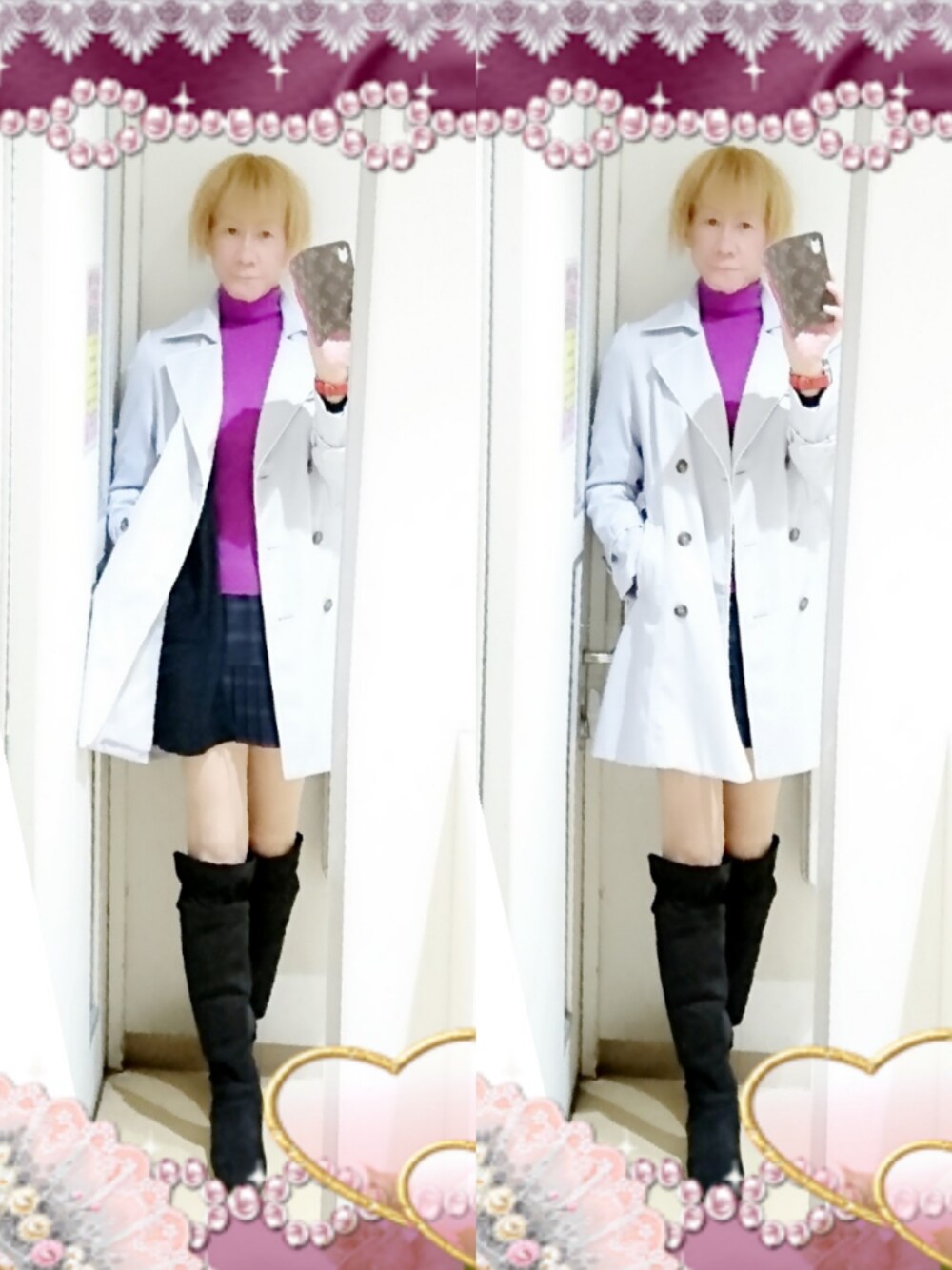「CHERIEのアイテム（トレンチコート、パープル系）」を使った、LadiesLike　優稀。®さん（メンズ・171cm）の秋コーディネートの1枚目の写真
