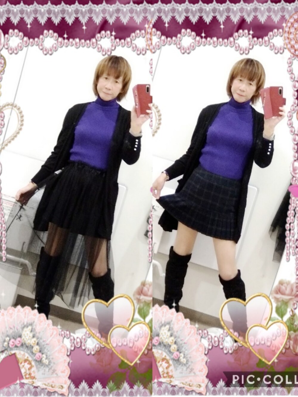 「miniskirt 、ミニスカート、ニーハイブーツ、しまむら、プチプラ、優稀。®️ ノンケ 女装、優稀。®️」｜「しまむらのアイテム（ブーツ、ブラック系）」を使った、LadiesLike　優稀。®さん（メンズ・171cm）の冬コーディネートの1枚目の写真