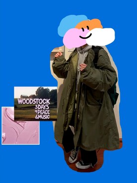 「フレアデニム」｜「アイテム（モッズコート）」を使った、揚げ餅さんさん（レディース・153cm）の春コーディネート