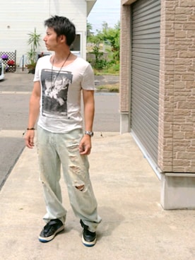 「Abercrombie&Fitch（アバークロンビーアンドフィッチ）のアイテム（デニムパンツ）」を使った、おのっちさん（メンズ・170cm）の夏コーディネート